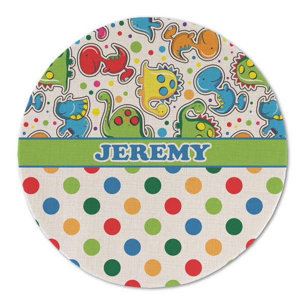 Custom Dinosaur Print & Dots Round Linen Placemat (Personalized)