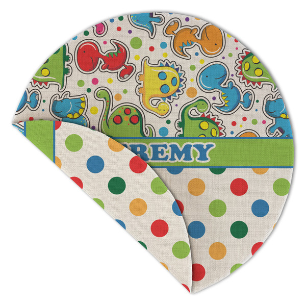 Dinosaur Print & Dots Round Linen Placemats - Front (folded corner double sided)