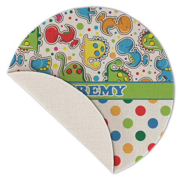 Dinosaur Print & Dots Round Linen Placemats - Front (folded corner single sided)