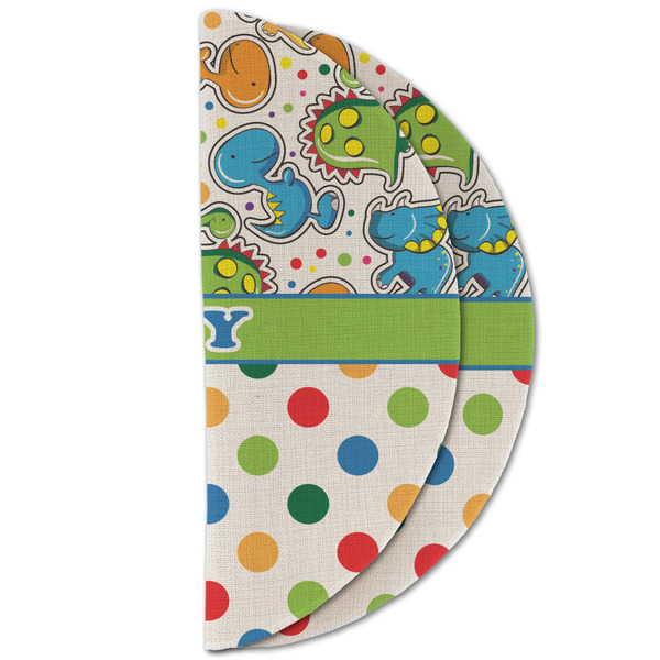 Dinosaur Print & Dots Round Linen Placemats - HALF FOLDED (double sided)