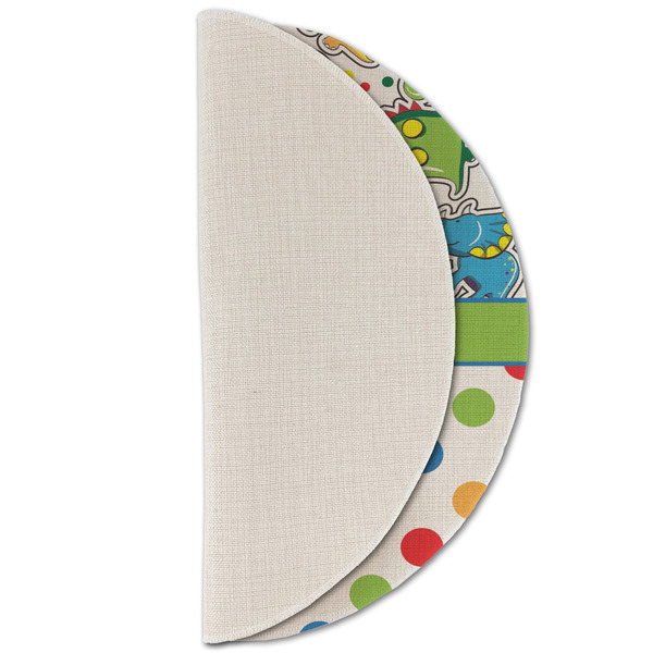 Dinosaur Print & Dots Round Linen Placemats - HALF FOLDED (single sided)