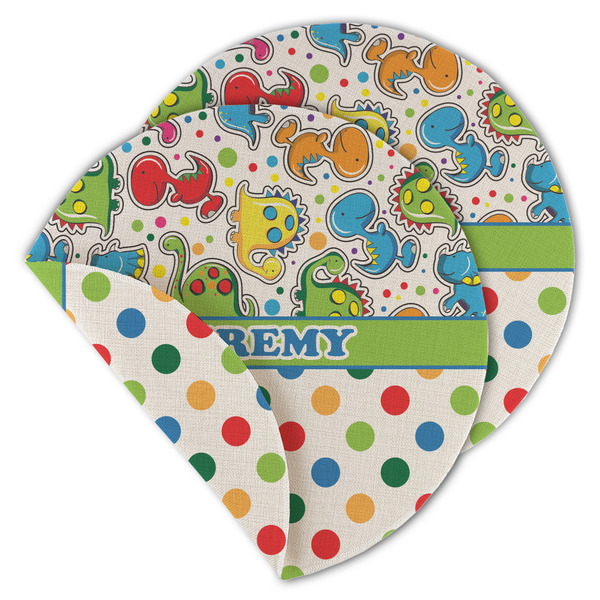 Dinosaur Print & Dots Round Linen Placemats - MAIN (Double-Sided)