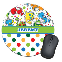 Dinosaur Print & Dots Round Mouse Pad (Personalized)