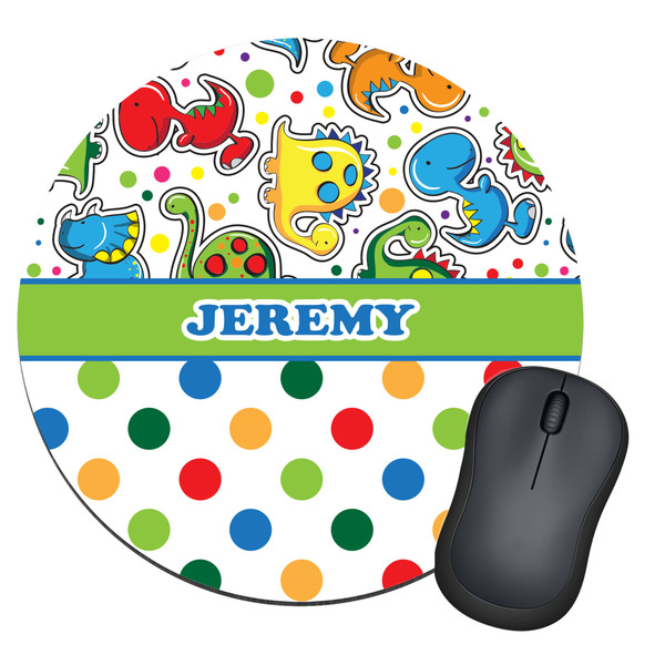 Custom Dinosaur Print & Dots Round Mouse Pad (Personalized)