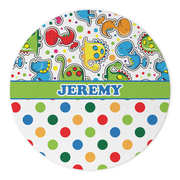 Dinosaur Print & Dots Round Paper Coaster - Approval