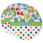Dinosaur Print & Dots Round Paper Coasters w/ Name or Text