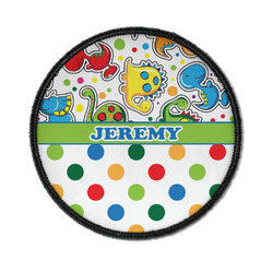 Dinosaur Print & Dots Iron On Round Patch w/ Name or Text