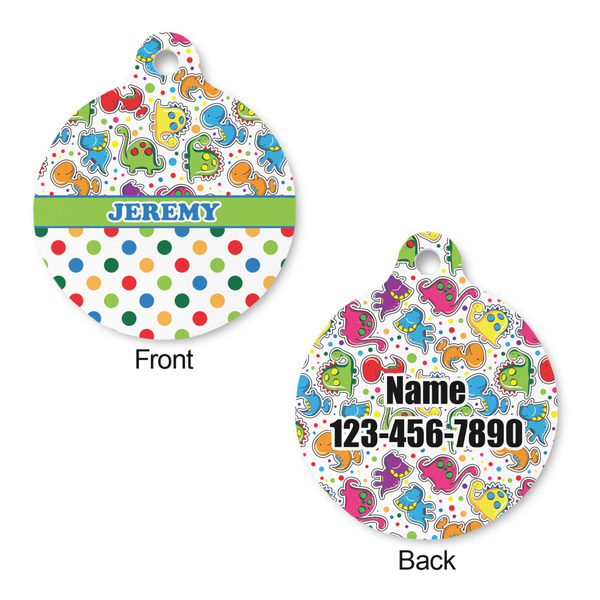 Dinosaur Print & Dots Round Pet ID Tag - Large - Approval