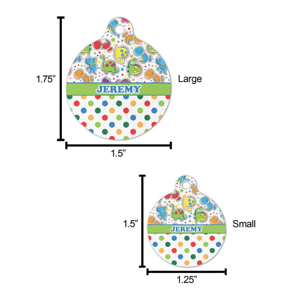 Dinosaur Print & Dots Round Pet ID Tag - Large - Comparison Scale