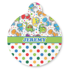 Dinosaur Print & Dots Round Pet ID Tag - Large (Personalized)