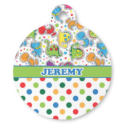 Dinosaur Print & Dots Round Pet ID Tag (Personalized)