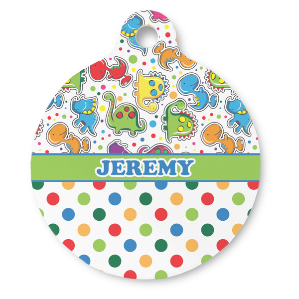 Custom Dinosaur Print & Dots Round Pet ID Tag (Personalized)