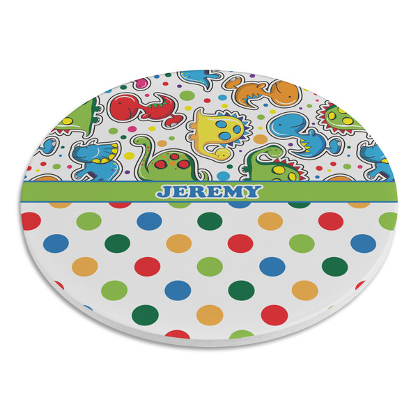 Dinosaur Print & Dots Round Stone Trivet - Angle View