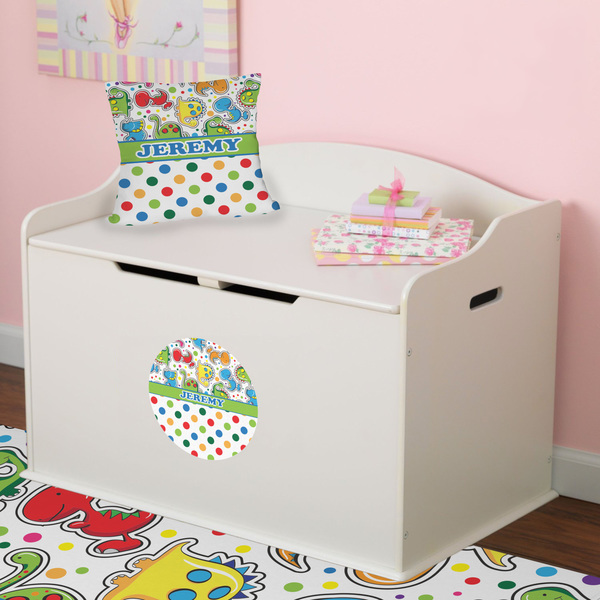 Dinosaur Print & Dots Round Wall Decal on Toy Chest