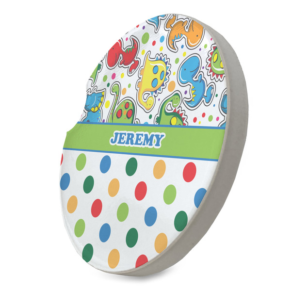 Dinosaur Print & Dots Sandstone Car Coaster - STANDING ANGLE