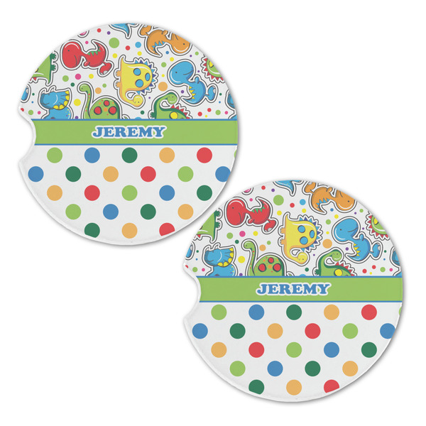 Dinosaur Print & Dots Sandstone Car Coasters - Set of 2