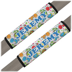 Dinosaur Print & Dots Seat Belt Covers (Set of 2) (Personalized)