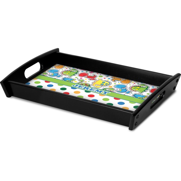 Dinosaur Print & Dots Serving Tray Black - Corner