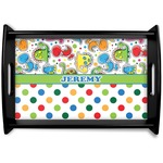 Dinosaur Print & Dots Black Wooden Tray - Small (Personalized)