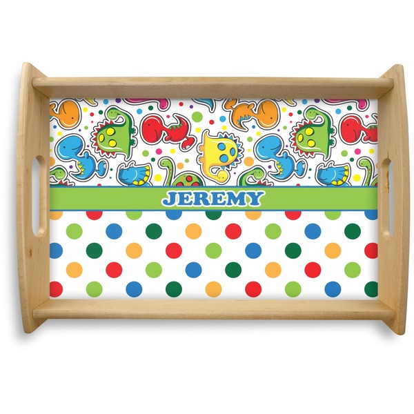 Custom Dinosaur Print & Dots Natural Wooden Tray - Small (Personalized)