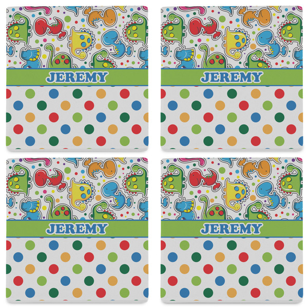 Dinosaur Print & Dots Set of 4 Sandstone Coasters - See All 4 View