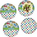 Dinosaur Print & Dots Set of 4 Glass Lunch / Dinner Plate 10" (Personalized)