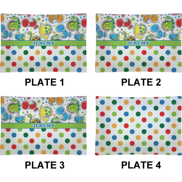 Dinosaur Print & Dots Set of Rectangular Appetizer / Dessert Plates (Approval)