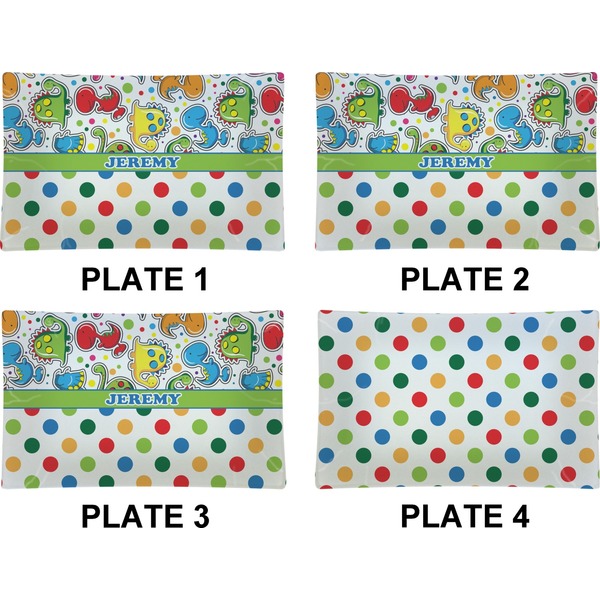 Dinosaur Print & Dots Set of Rectangular Dinner Plates (Approval)