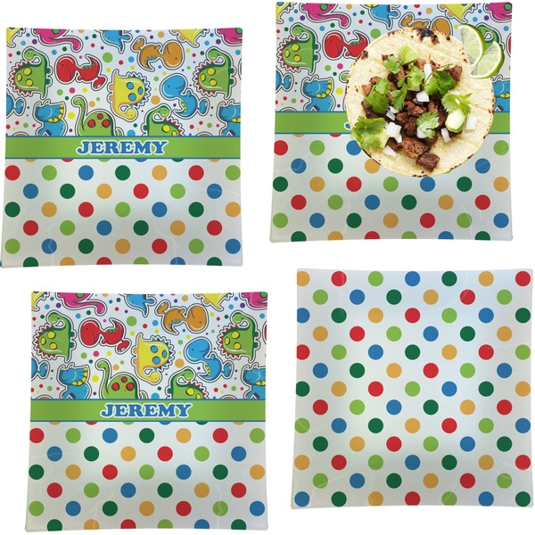 Dinosaur Print & Dots Set of Square Dinner Plates