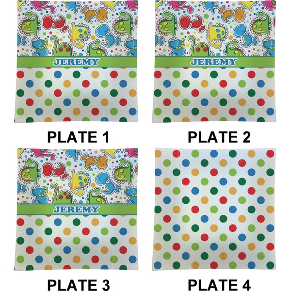 Dinosaur Print & Dots Set of Square Dinner Plates (Approval)