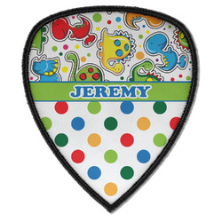 Dinosaur Print & Dots Iron on Shield Patch A w/ Name or Text