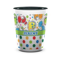 Dinosaur Print & Dots Ceramic Shot Glass - 1.5 oz - Two Tone - Set of 4 (Personalized)