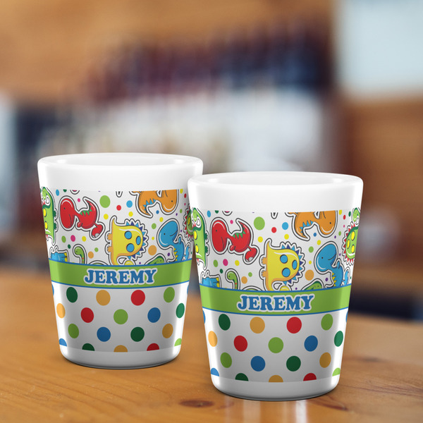 Dinosaur Print & Dots Shot Glass - White - LIFESTYLE