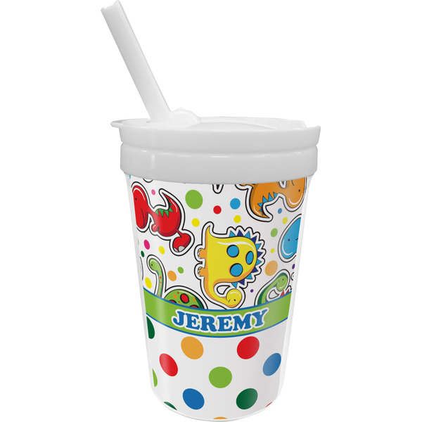 Custom Dinosaur Print & Dots Sippy Cup with Straw (Personalized)