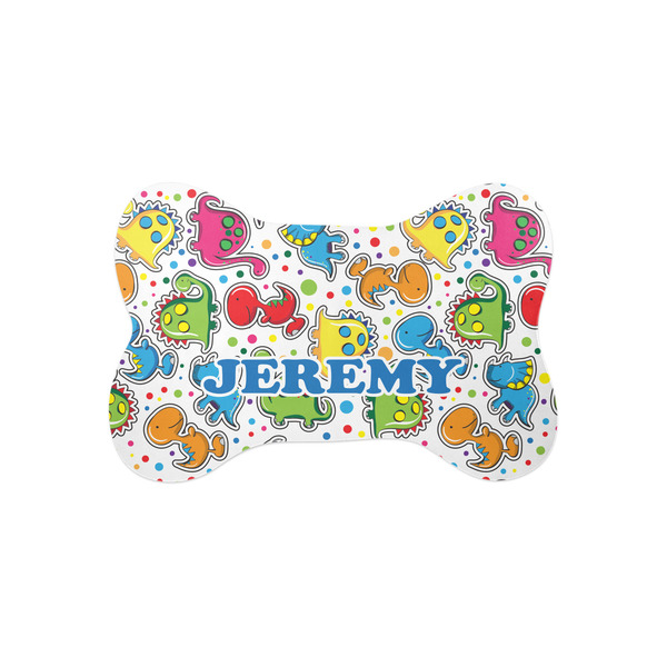 Custom Dinosaur Print & Dots Bone Shaped Dog Food Mat (Small) (Personalized)