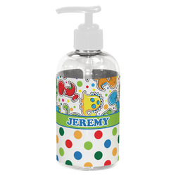 Dinosaur Print & Dots Plastic Soap / Lotion Dispenser (8 oz - Small - White) (Personalized)