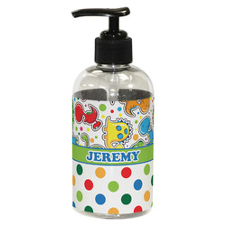 Dinosaur Print & Dots Plastic Soap / Lotion Dispenser (8 oz - Small - Black) (Personalized)