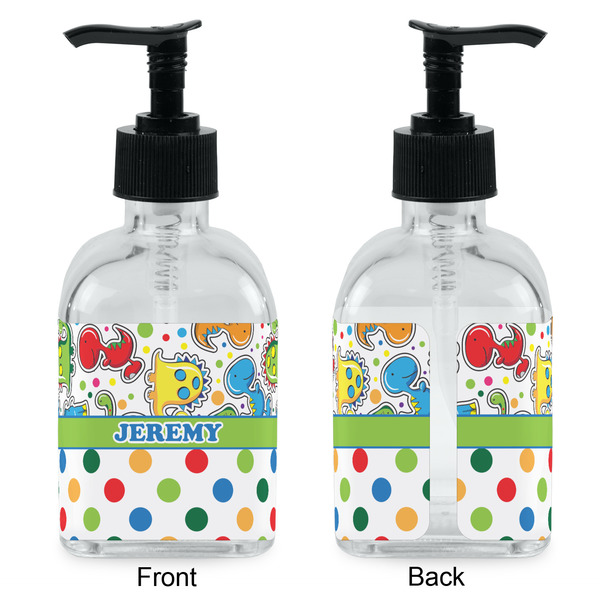 Dinosaur Print & Dots Glass Soap/Lotion Dispenser - Approval