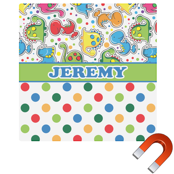 Custom Dinosaur Print & Dots Square Car Magnet - 10" (Personalized)