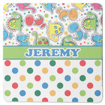 Dinosaur Print & Dots Square Rubber Backed Coaster (Personalized)