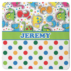 Dinosaur Print & Dots Square Rubber Backed Coaster (Personalized)