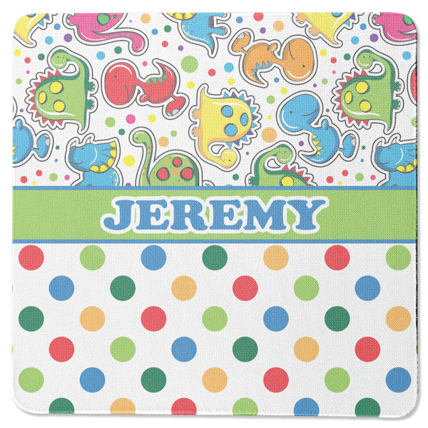 Custom Dinosaur Print & Dots Square Rubber Backed Coaster (Personalized)