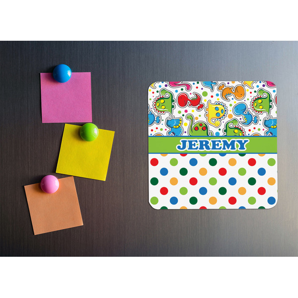 Dinosaur Print & Dots Square Fridge Magnet - LIFESTYLE