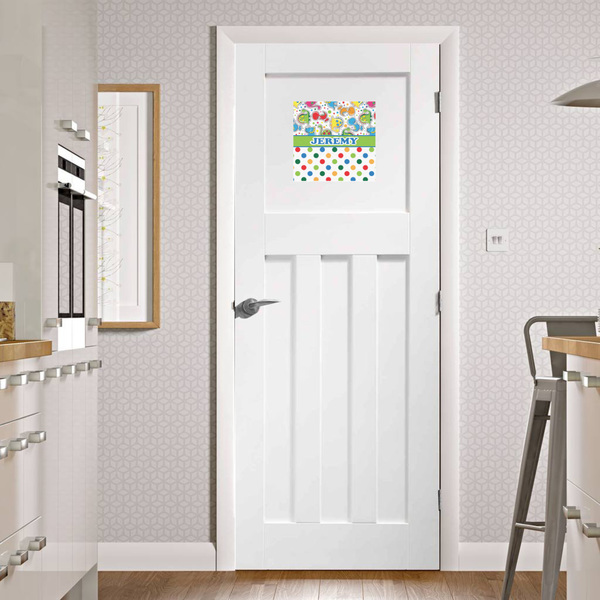 Dinosaur Print & Dots Square Wall Decal on Door