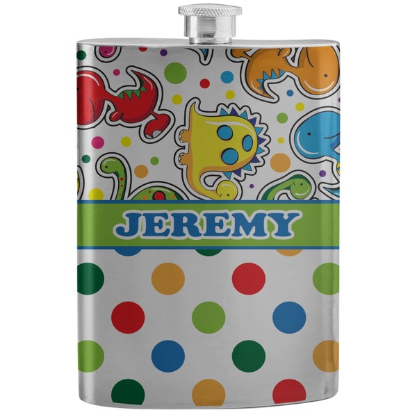 Custom Dinosaur Print & Dots Stainless Steel Flask (Personalized)