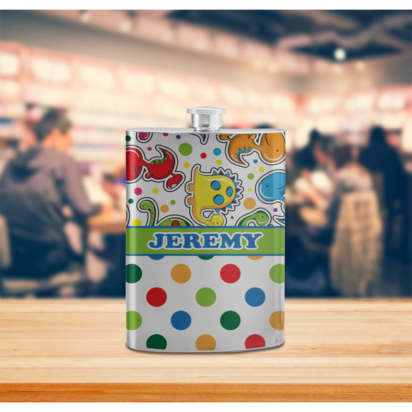 Dinosaur Print & Dots Stainless Steel Flask - LIFESTYLE 2