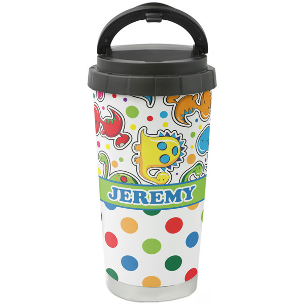 Custom Dinosaur Print & Dots Stainless Steel Coffee Tumbler (Personalized)