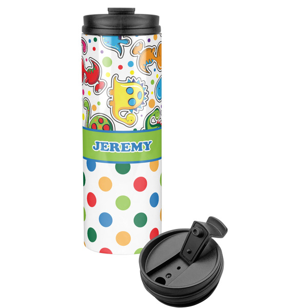 Custom Dinosaur Print & Dots Stainless Steel Skinny Tumbler (Personalized)