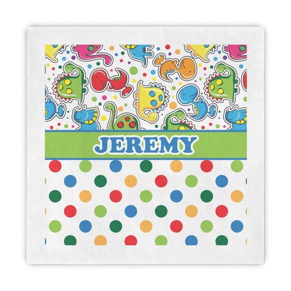 Custom Dinosaur Print & Dots Decorative Paper Napkins (Personalized)