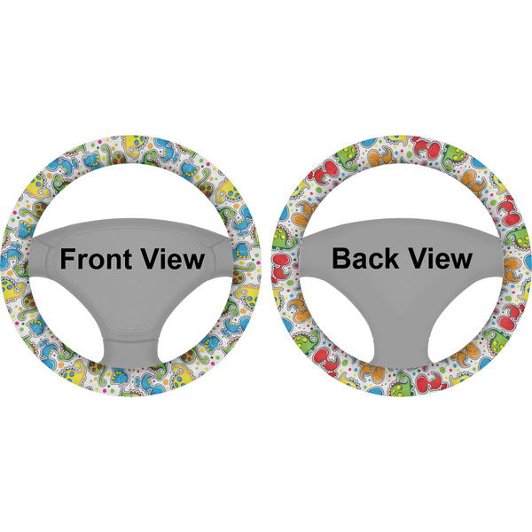 Dinosaur Print & Dots Steering Wheel Cover- Front and Back